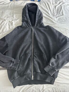 PRE OWNED ZARA WASHED HOODED ZIP SWEATSHIRT